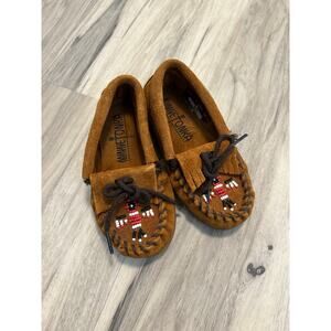 Minnetonka Moccasin Suede Leather Beaded Thunderbird Design Toddler Girls 8